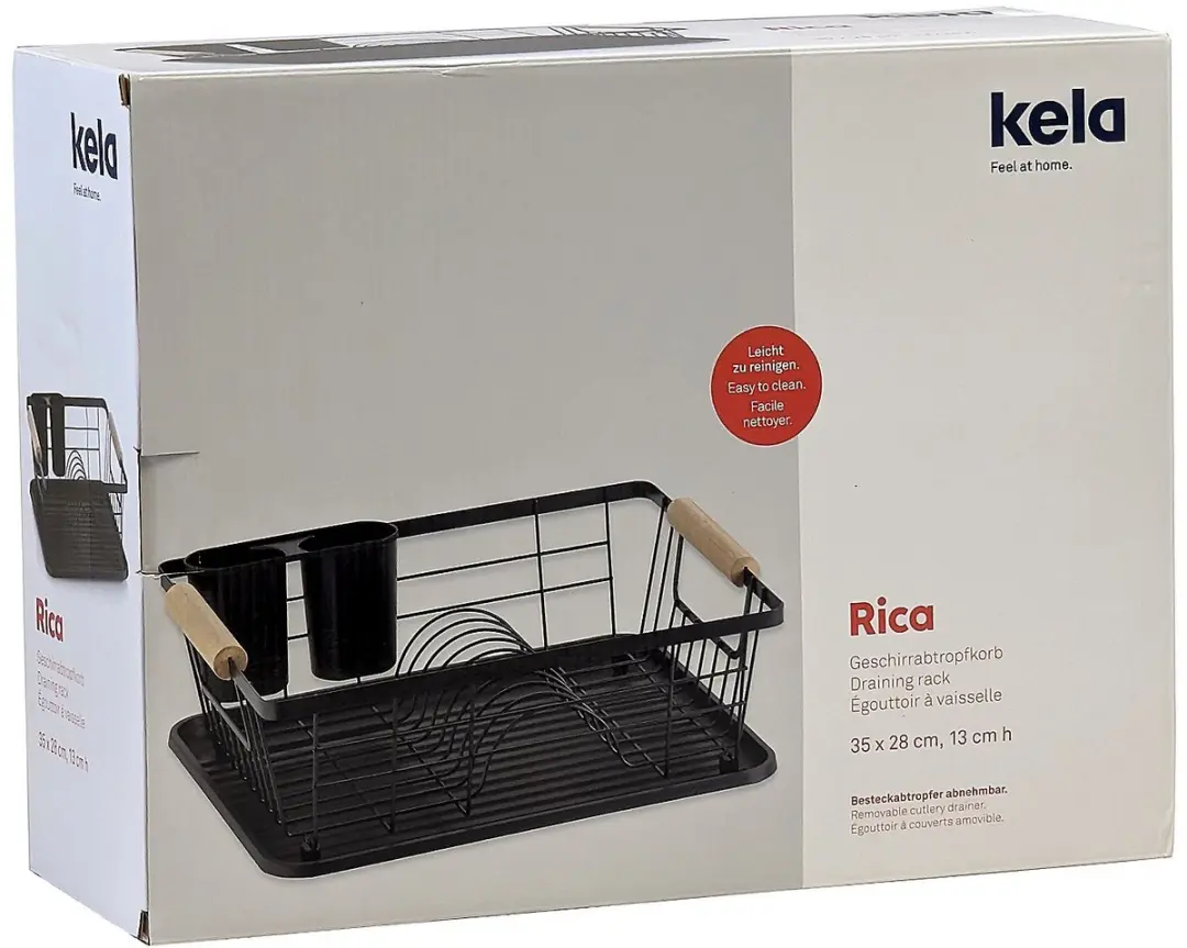 Kela Afdruiprek Metaal Rubberhout Zwart 28x35x13cm