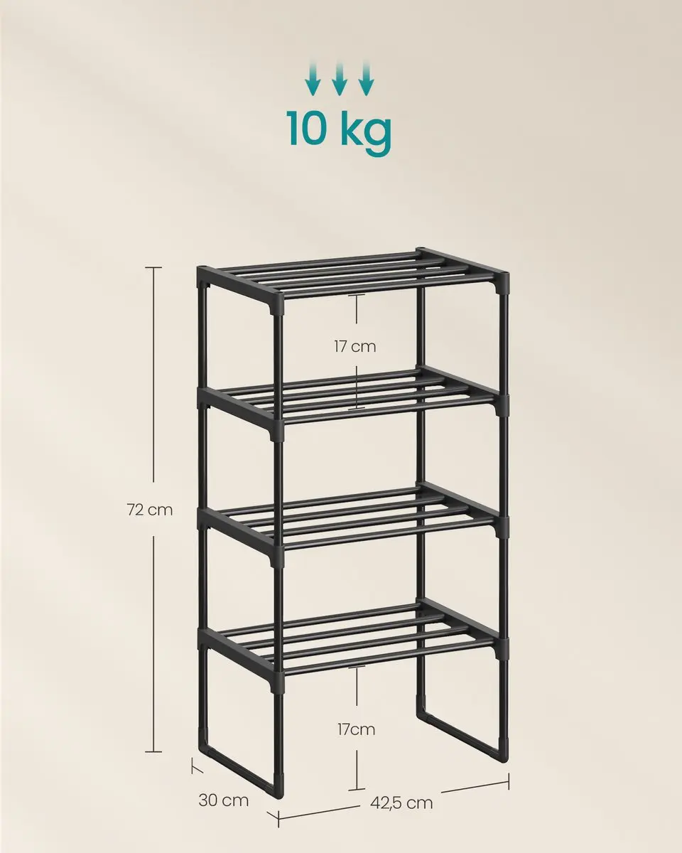 Songmics Schoenenrek 4 Niveaus - 10 Paar - Zwart - afbeelding 2 van 6