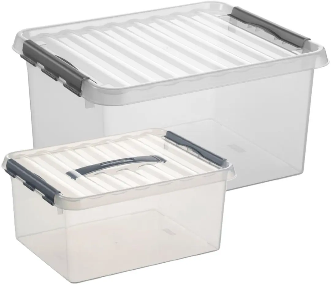 Sunware Q-Line Opbergboxen Set 2 Stuks - 15L & 36L - Transparant/Grijs