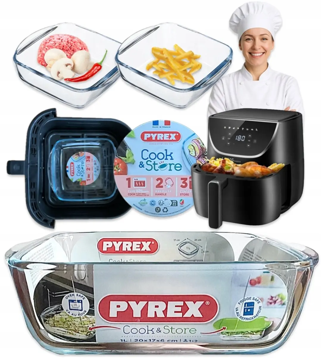 PYREX Glazen Airfryer Bakvorm 1L - Transparant - afbeelding 5 van 6