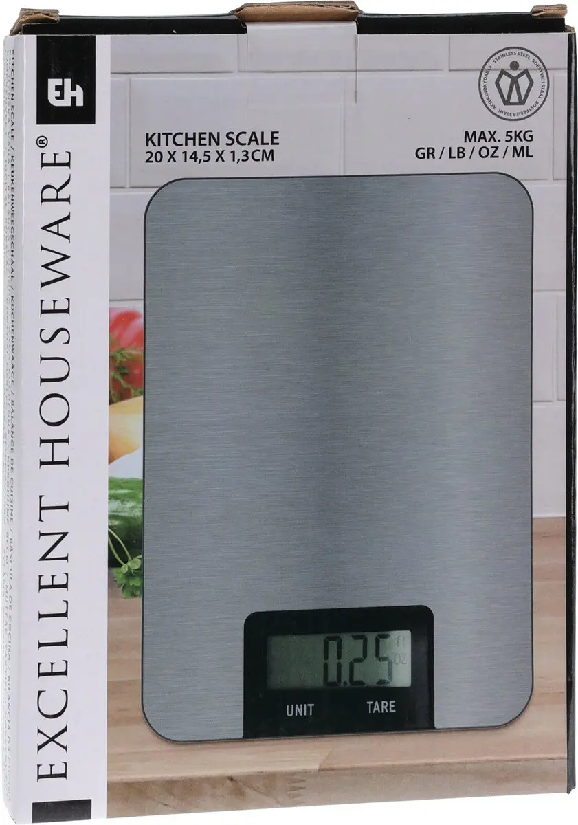 Excellent Houseware YN1201320 Keukenweegschaal - 5 kg - Grijs