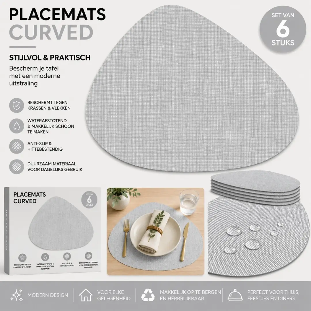 Wicotex Placemats Curved Grijs