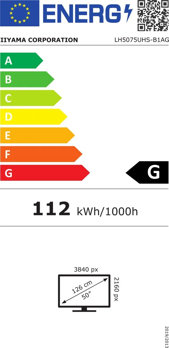 iiyama LH5075UHS-B1AG beeldkrant Digitale signage flatscreen 125,7 cm (49.5") LCD Wifi 500 cd/m² 4K Ultra HD Zwart Type processor Android 11 24/7