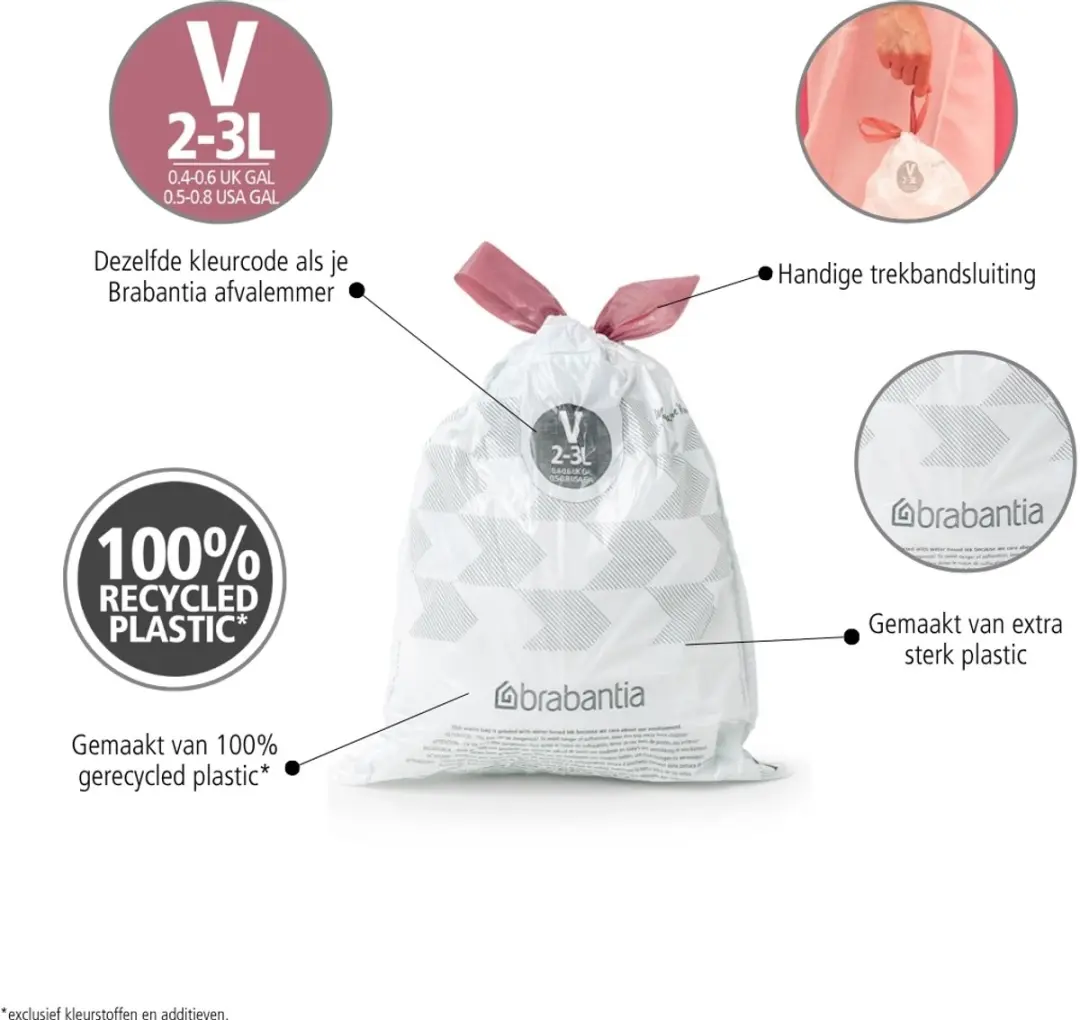 Brabantia PerfectFit Vuilniszakken 3L Code V - 200 Stuks