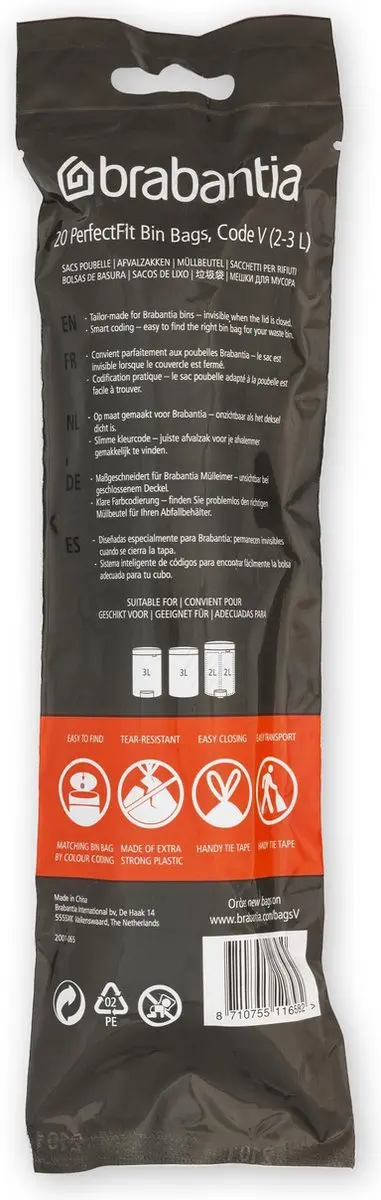 Brabantia PerfectFit Vuilniszakken 3L Code V - 200 Stuks
