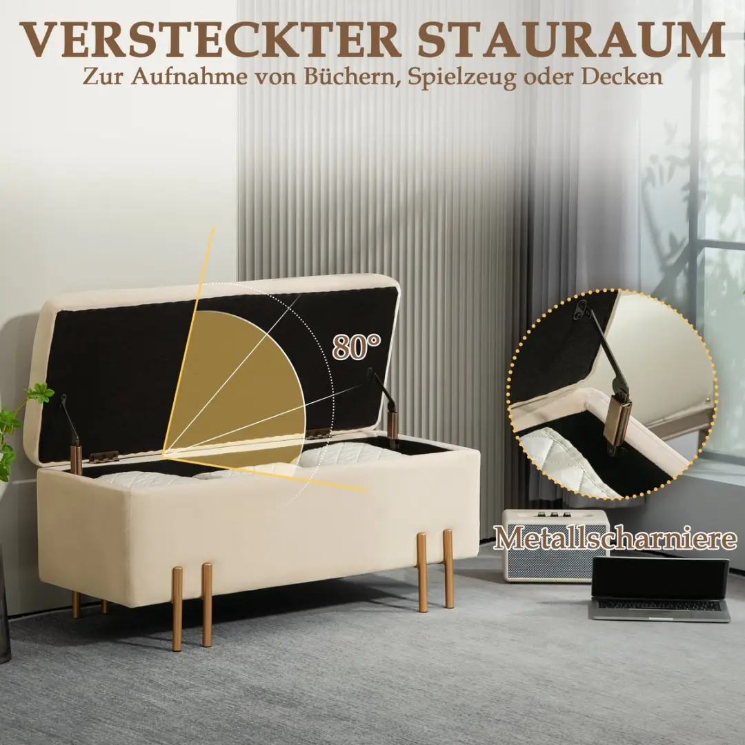 Homcom Sitzbank met Stauraum - 100x40x42cm - Beige - afbeelding 6 van 6