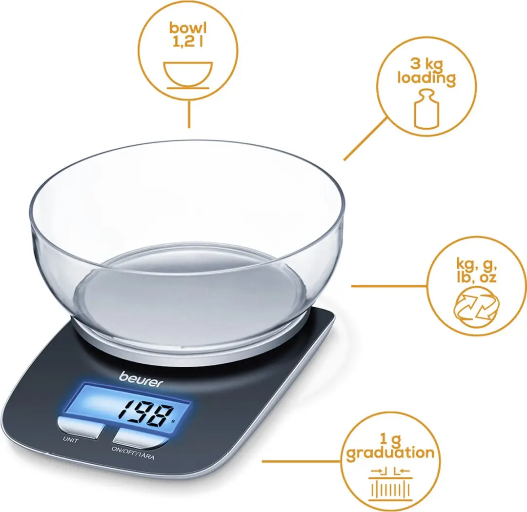Beurer KS 25 Digitale Keukenweegschaal 3kg - Zwart