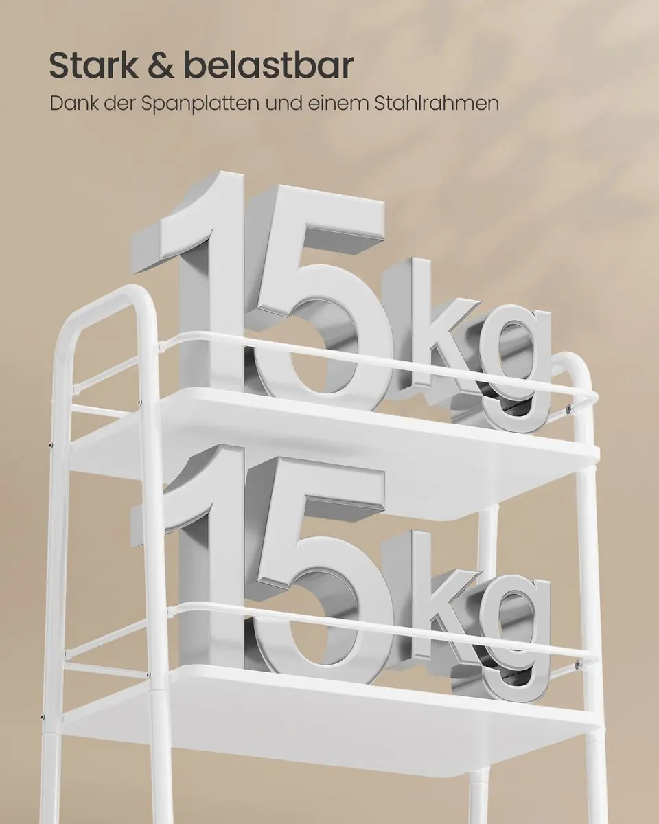 Songmics Rolwagen 3-niveaus - Bruin/Wit
