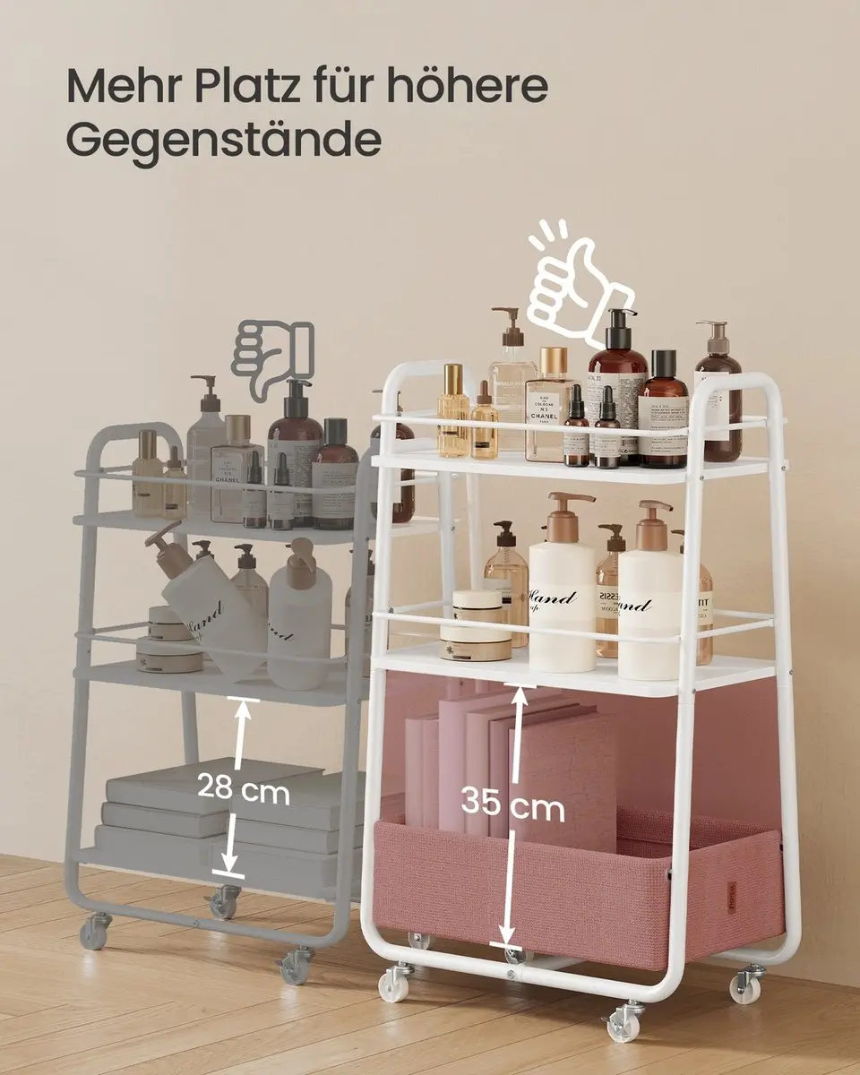 Songmics Rolwagen 3-niveaus - Bruin/Wit