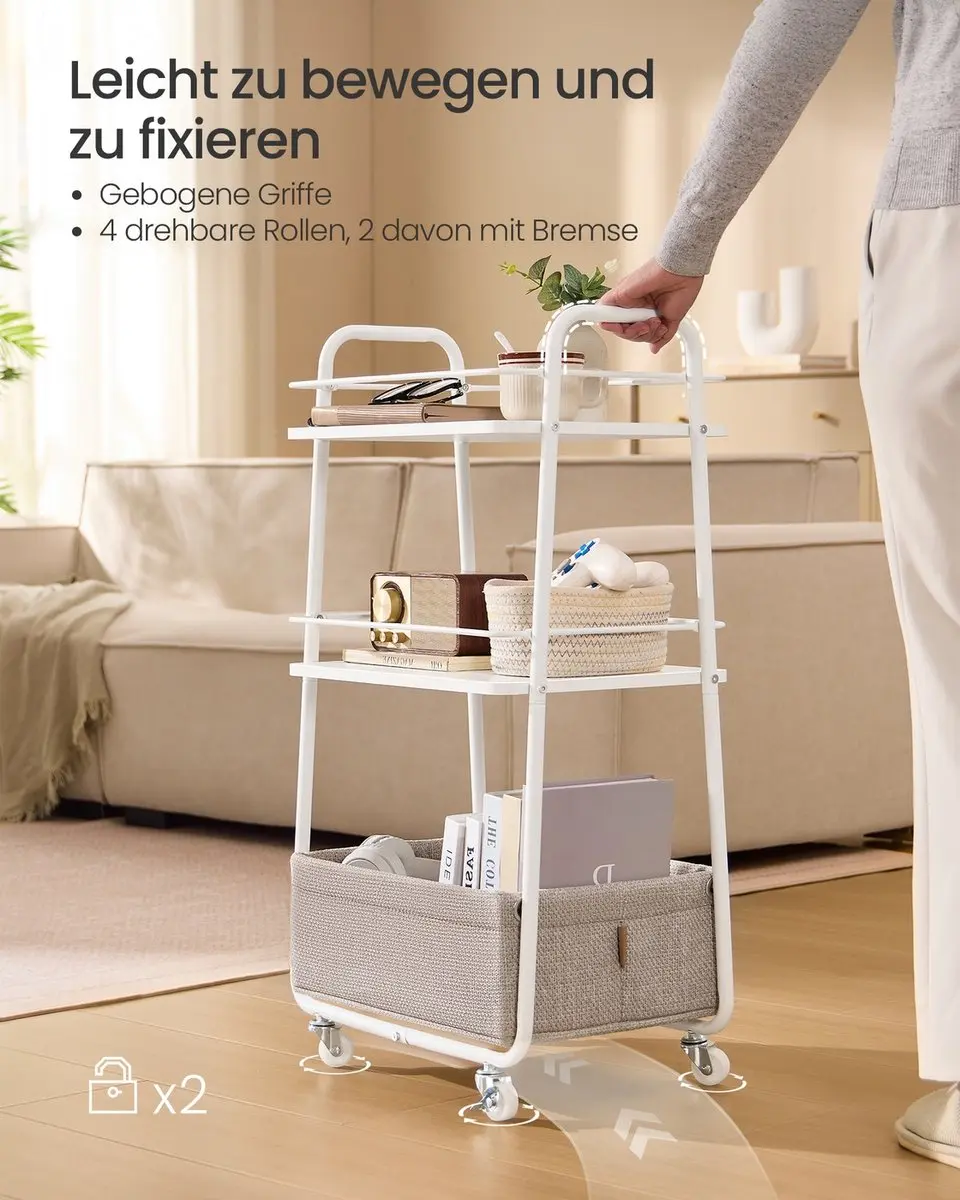 Songmics Rolwagen 3-niveaus - Bruin/Wit