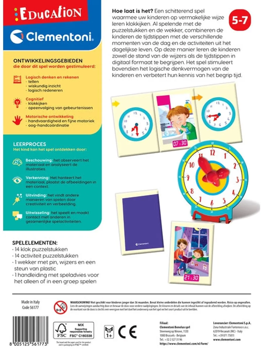 Clementoni Leren Klokkijken Puzzel 14-delig - Educatief Speelgoed