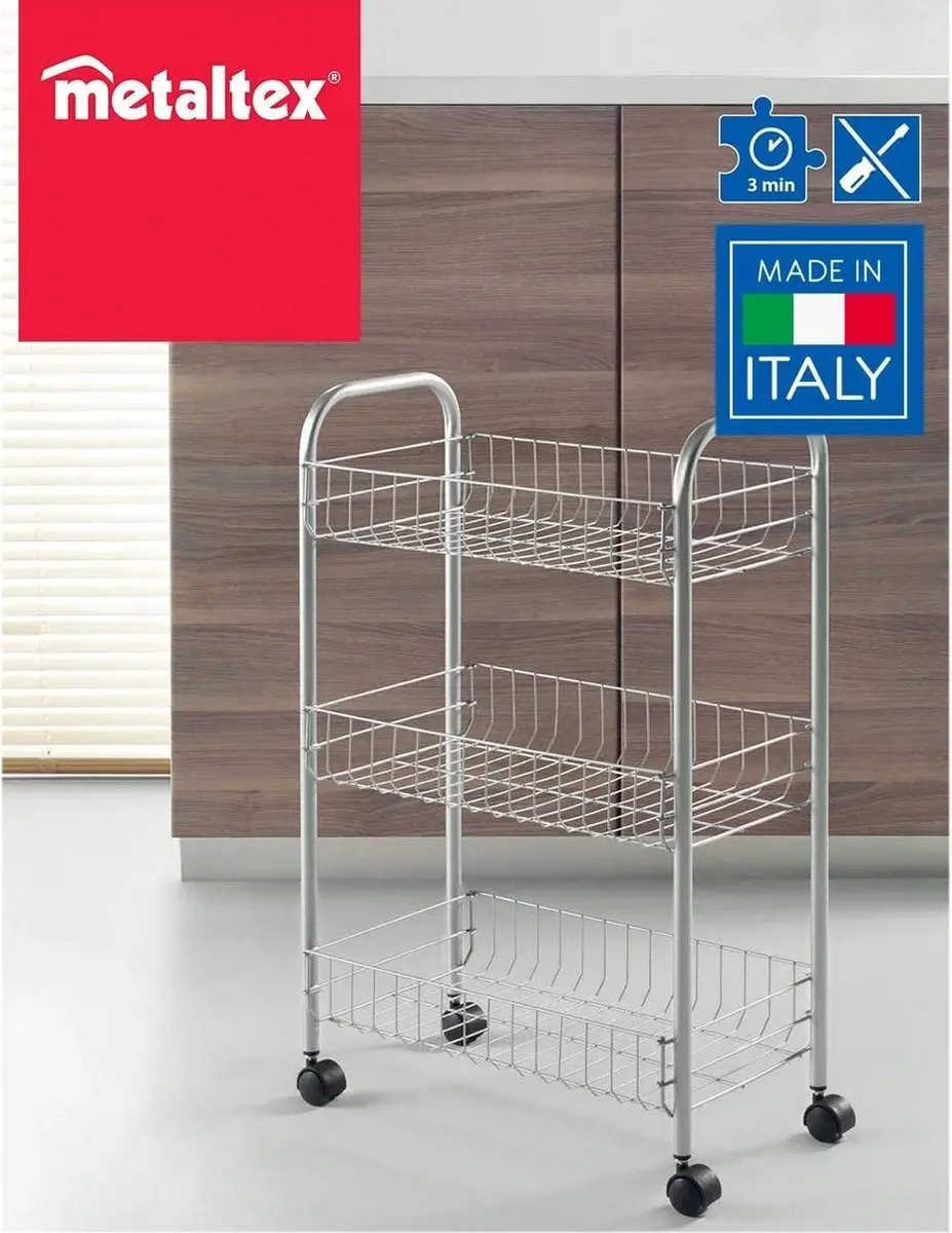Metaltex Lugano Keukentrolley 340103 - Zilvergrijs - 3 Manden