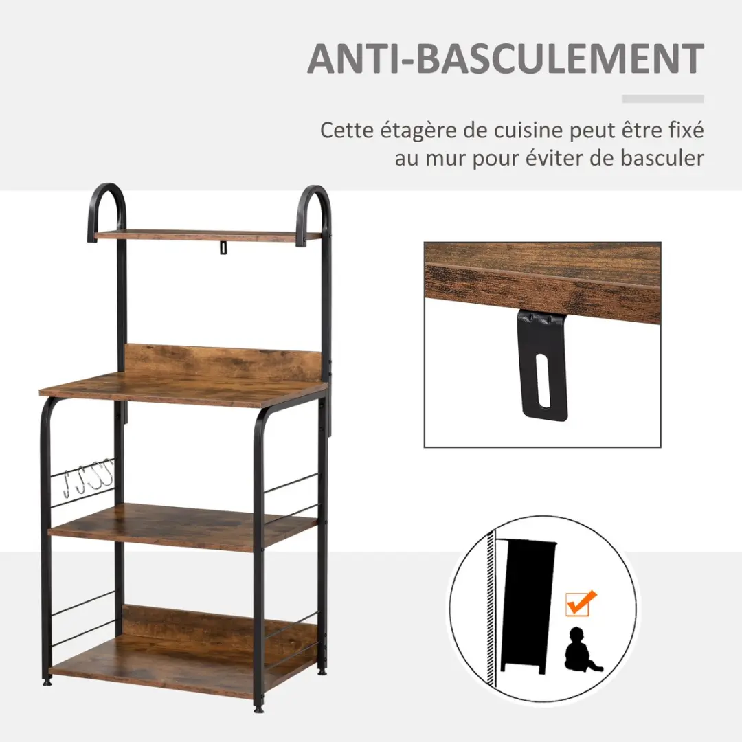 Homcom Keukenopbergplank 60x40x125cm - Bruin