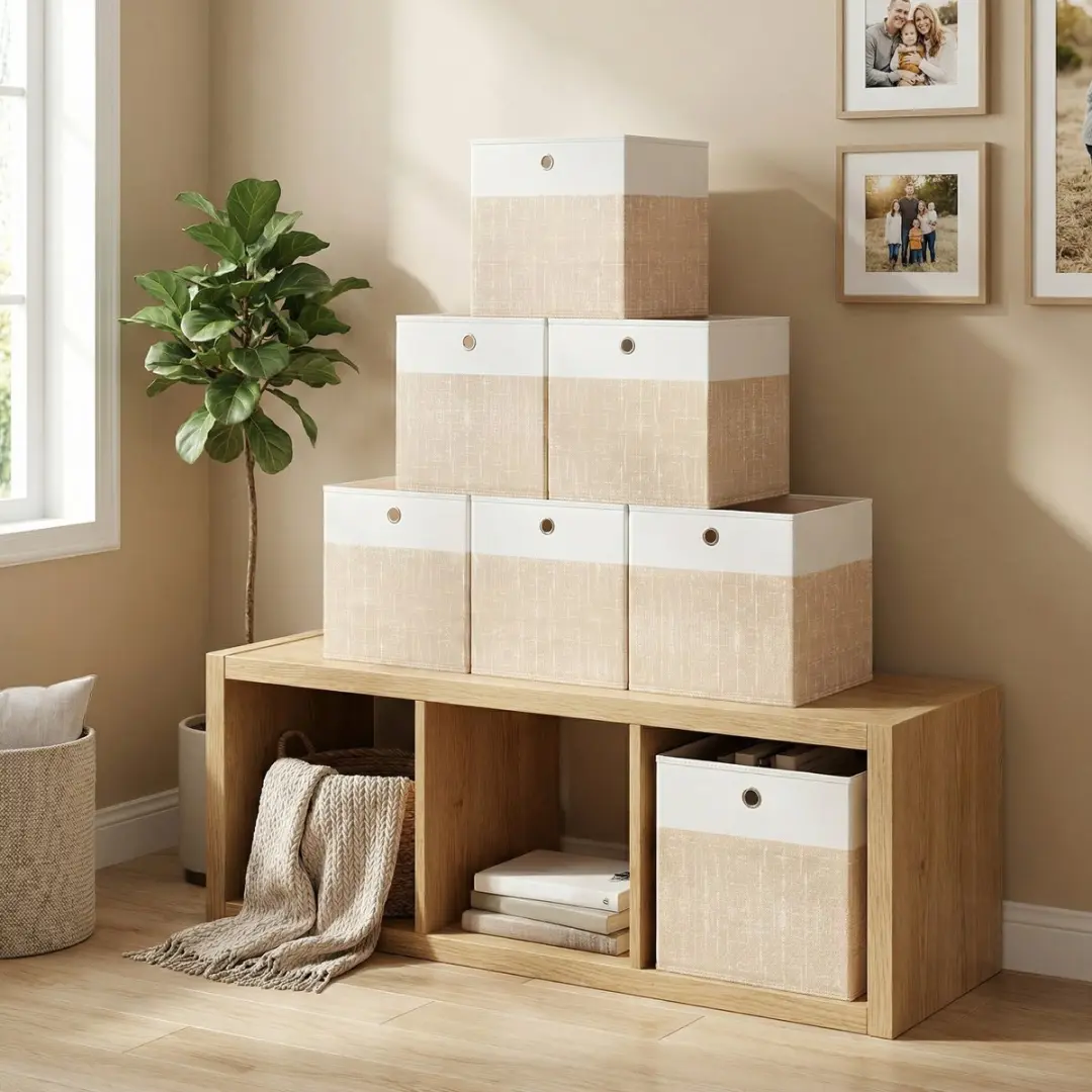 Songmics Opbergbox RFB430LF02 - 6 Stuks - 27L Wit-Beige