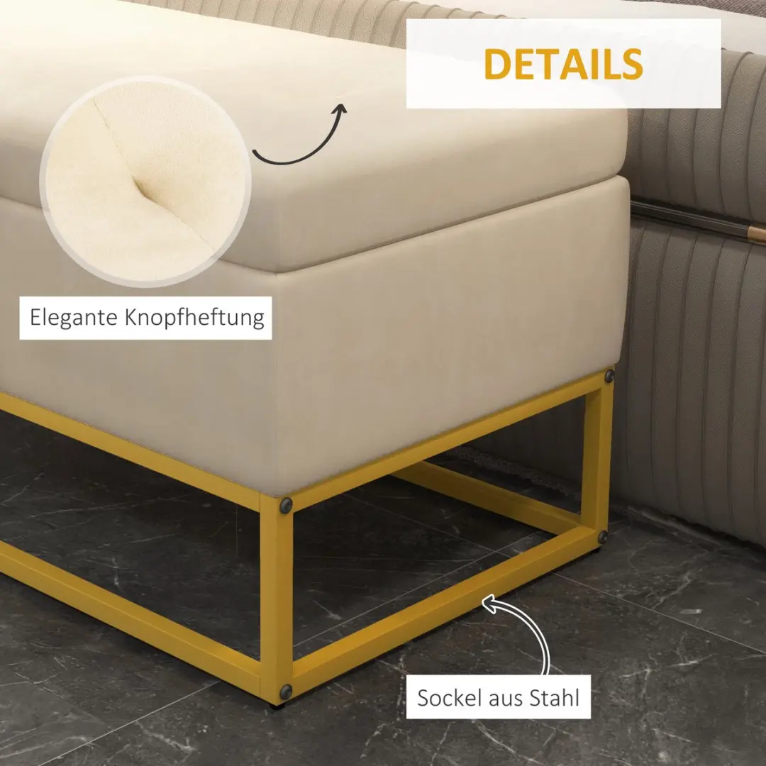 Homcom Sitzbank Beige - 110x44x49cm - afbeelding 6 van 6