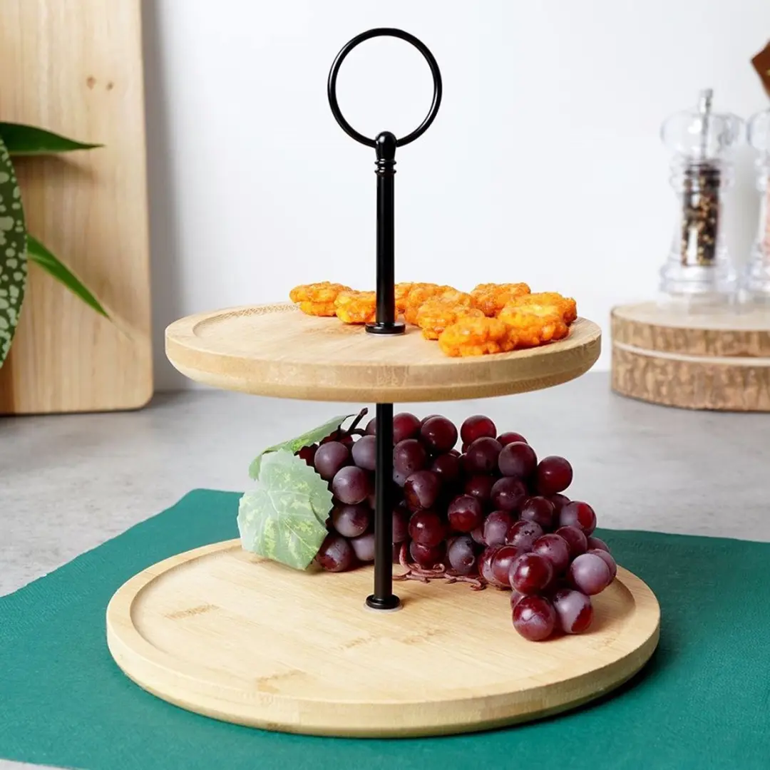 Excellent Houseware Bamboe Etagere 2-laags - 24cm - Bruin