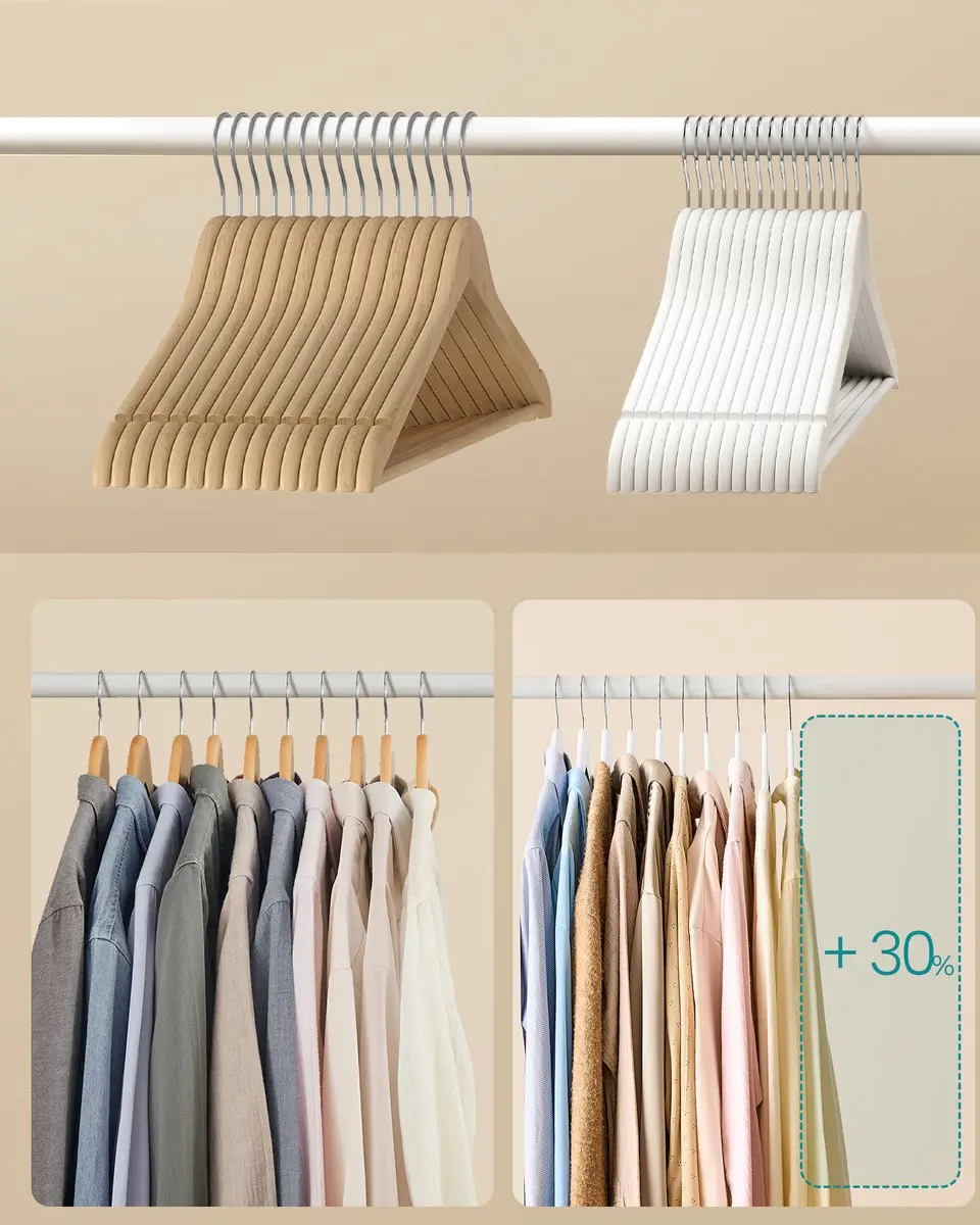 Songmics Houten Kledinghangers 30 Stuks - Wit - afbeelding 6 van 6