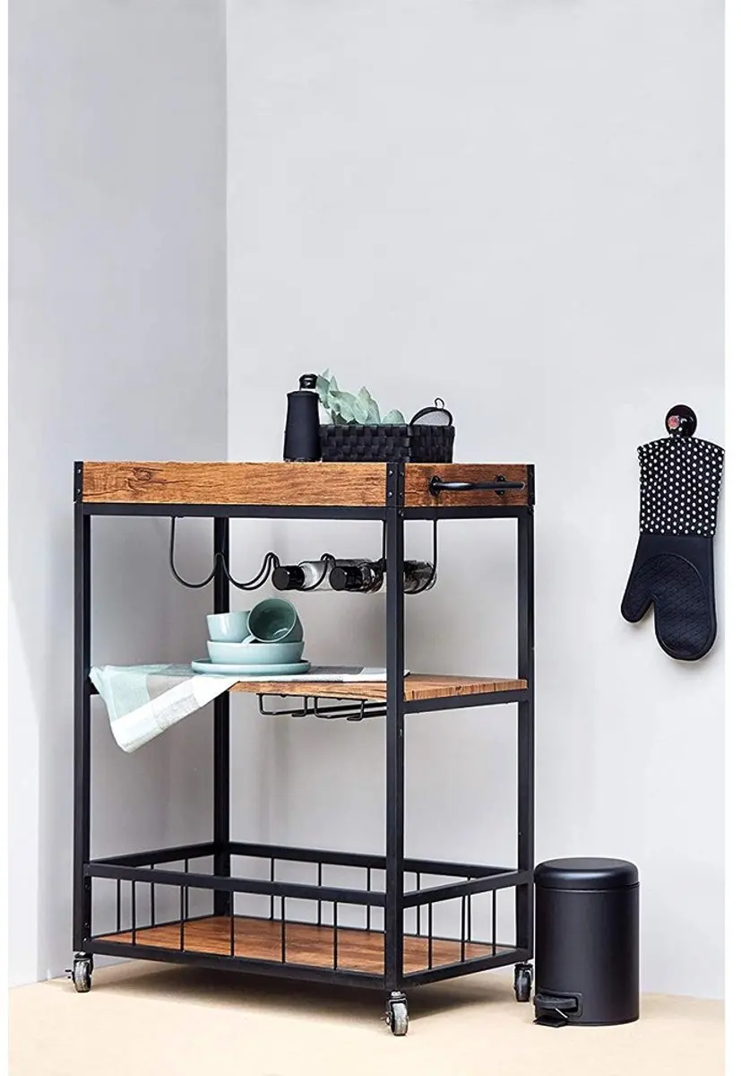 Wenko Trolley Rustico - Hout/Zwart