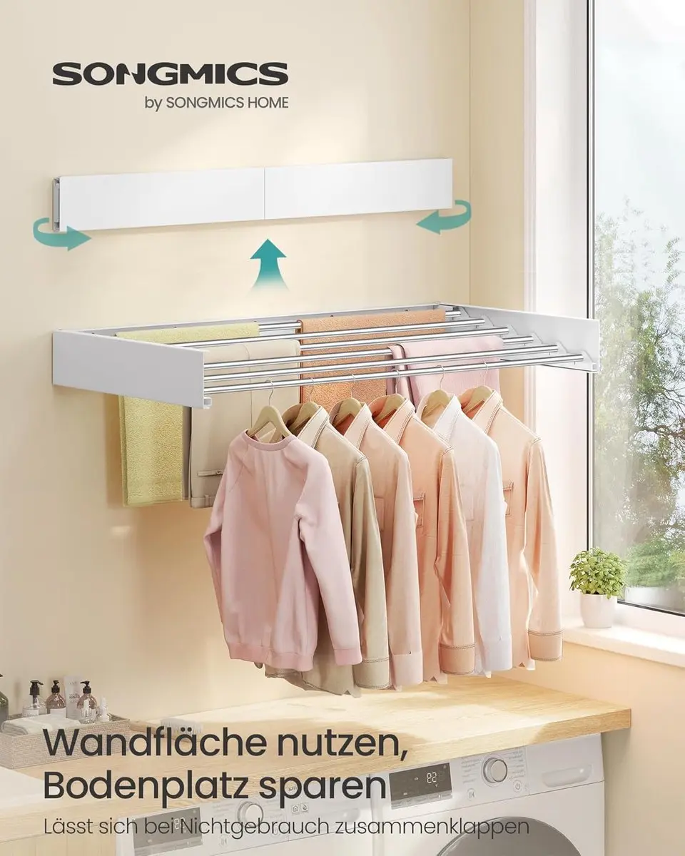 Songmics Wandwasdroger 100cm - 6 Stangen - Mat Wit