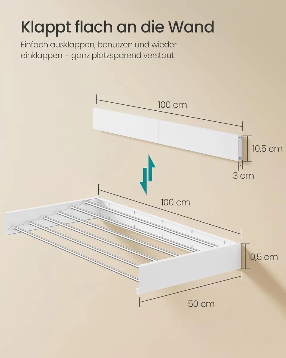 Songmics Wandwasdroger 100cm - 6 Stangen - Mat Wit