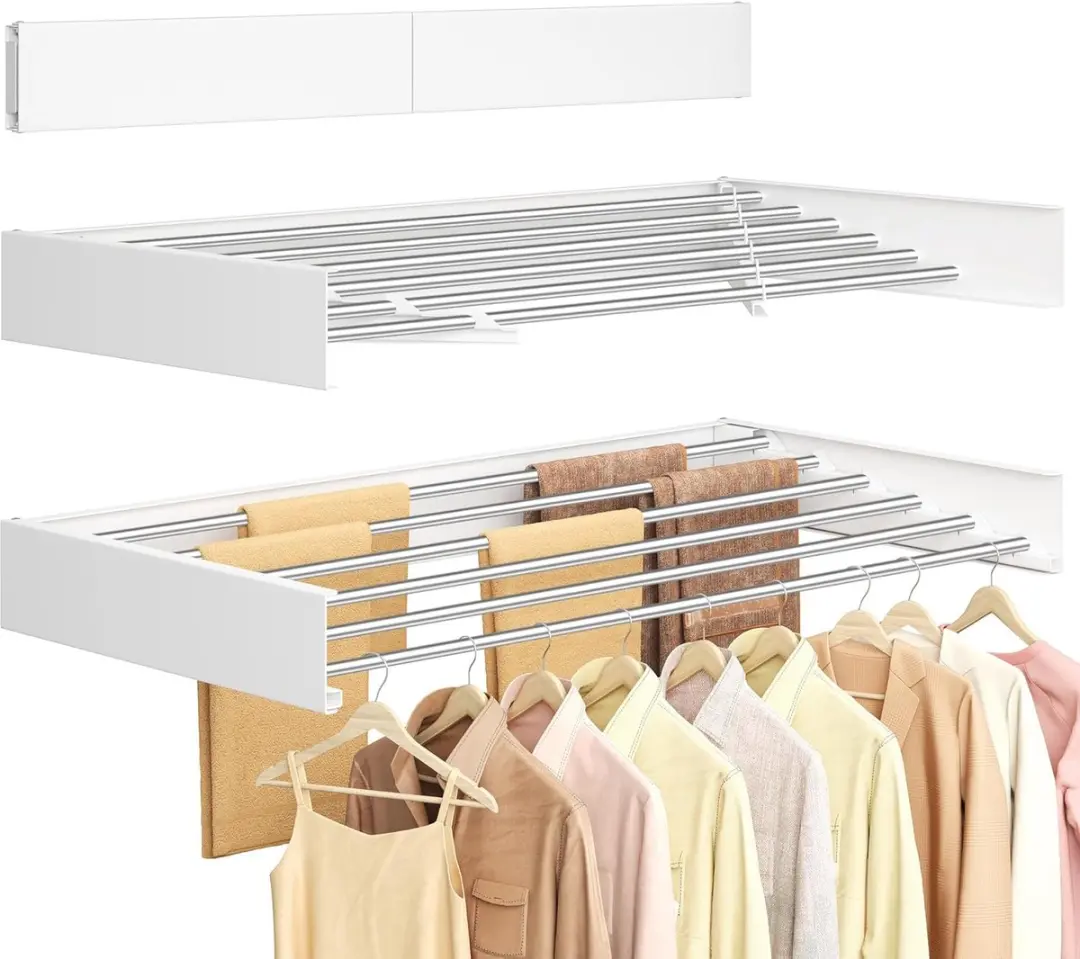 Songmics Wandwasdroger 100cm - 6 Stangen - Mat Wit