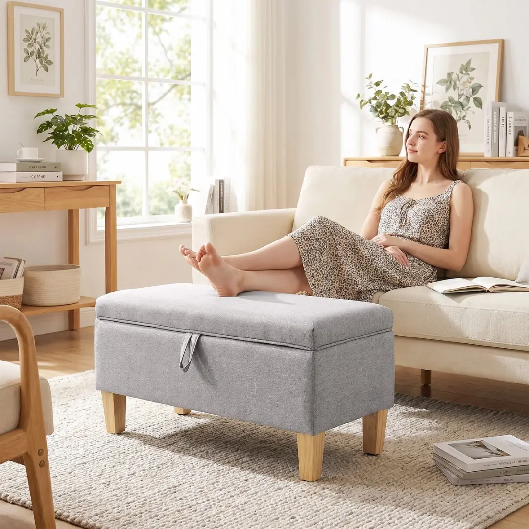 Homcom Storage Ottoman - 71x37x36cm Lichtgrijs