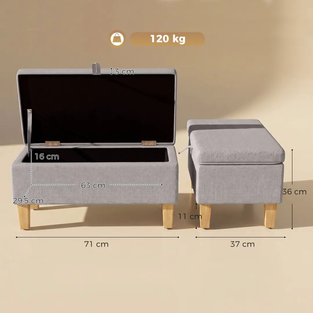 Homcom Storage Ottoman - 71x37x36cm Lichtgrijs