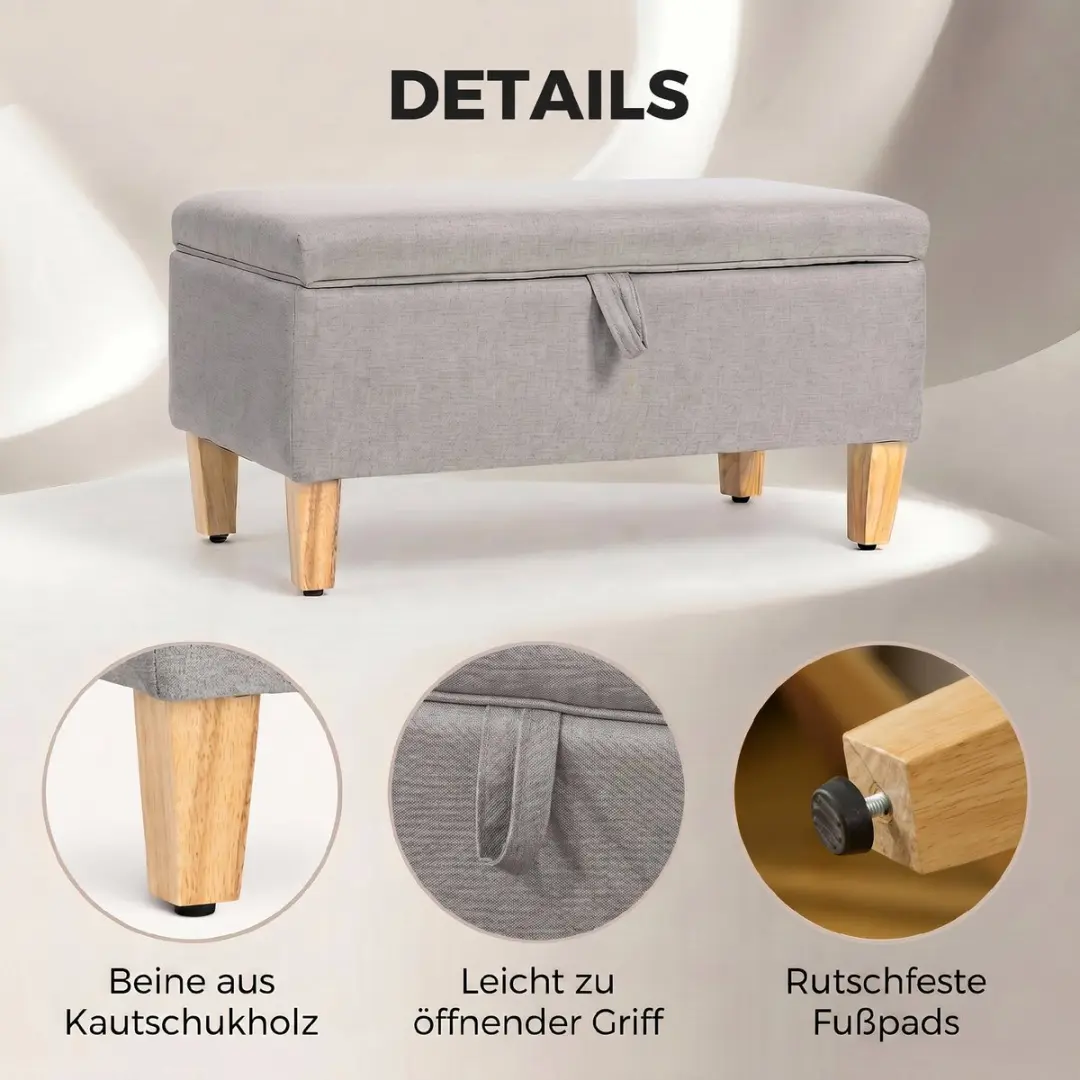 Homcom Storage Ottoman - 71x37x36cm Lichtgrijs