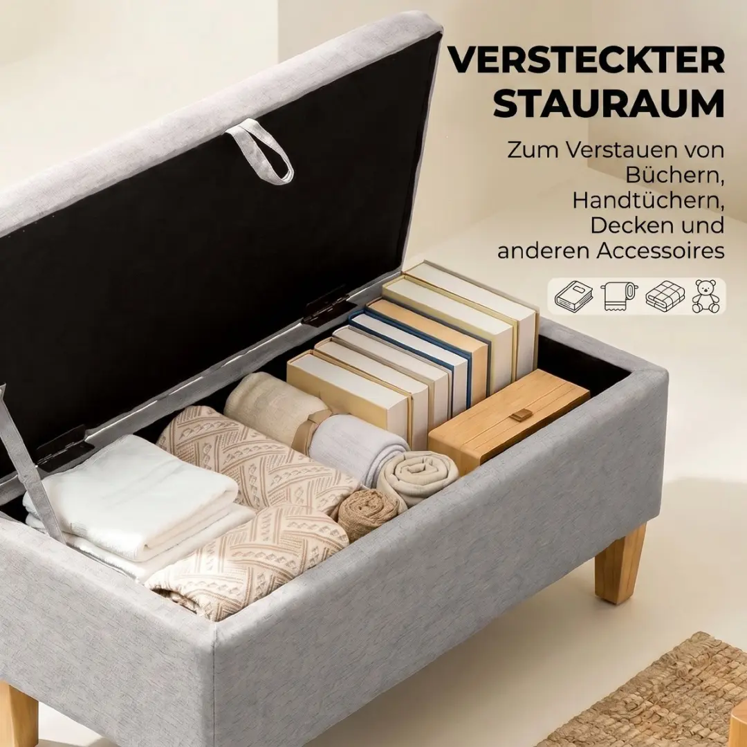 Homcom Storage Ottoman - 71x37x36cm Lichtgrijs - afbeelding 6 van 6