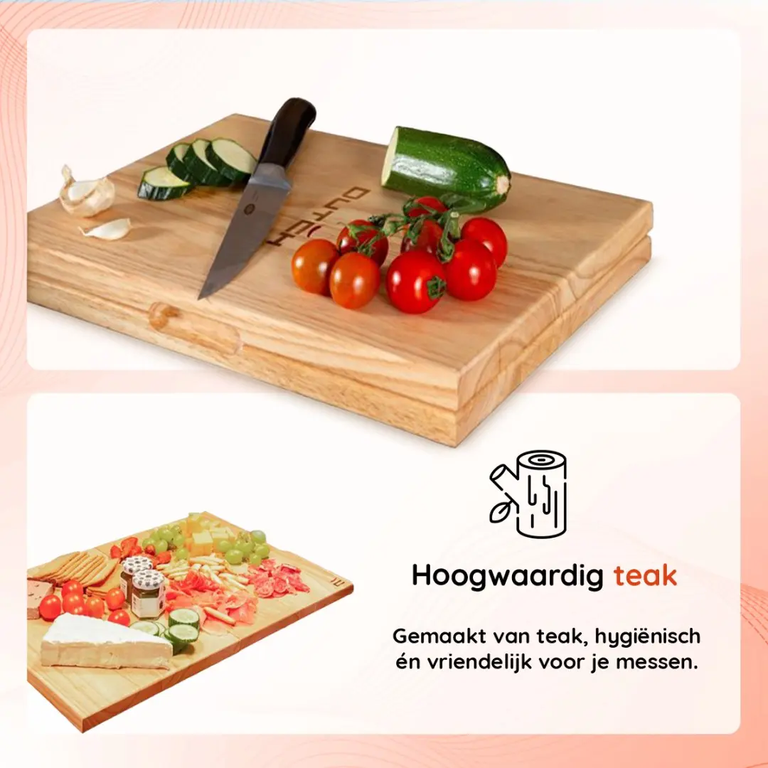 Dutch 2-in-1 Borrelplank XXL Teak - 50x35cm
