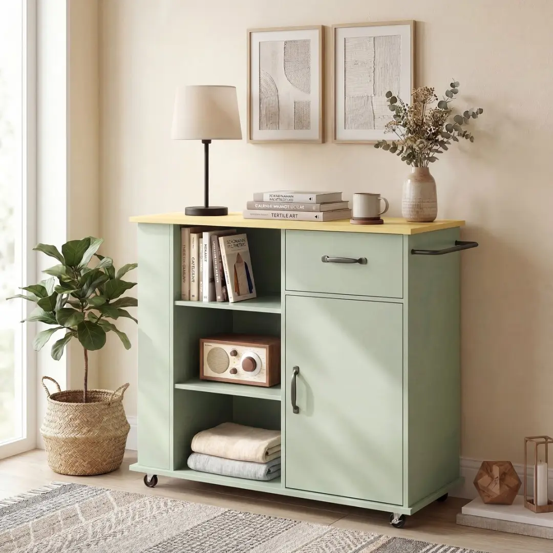 Homcom Keukenwagen Lichtgroen 96,5x38x87cm