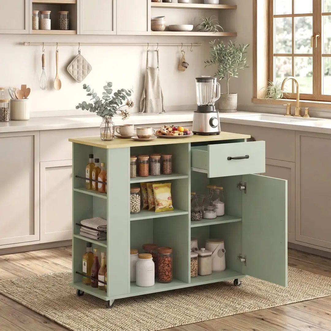 Homcom Keukenwagen Lichtgroen 96,5x38x87cm