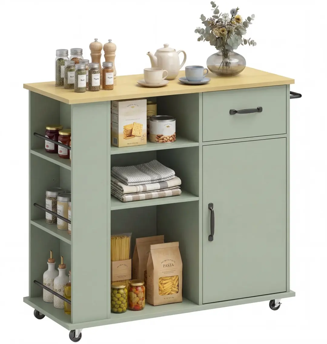 Homcom Keukenwagen Lichtgroen 96,5x38x87cm