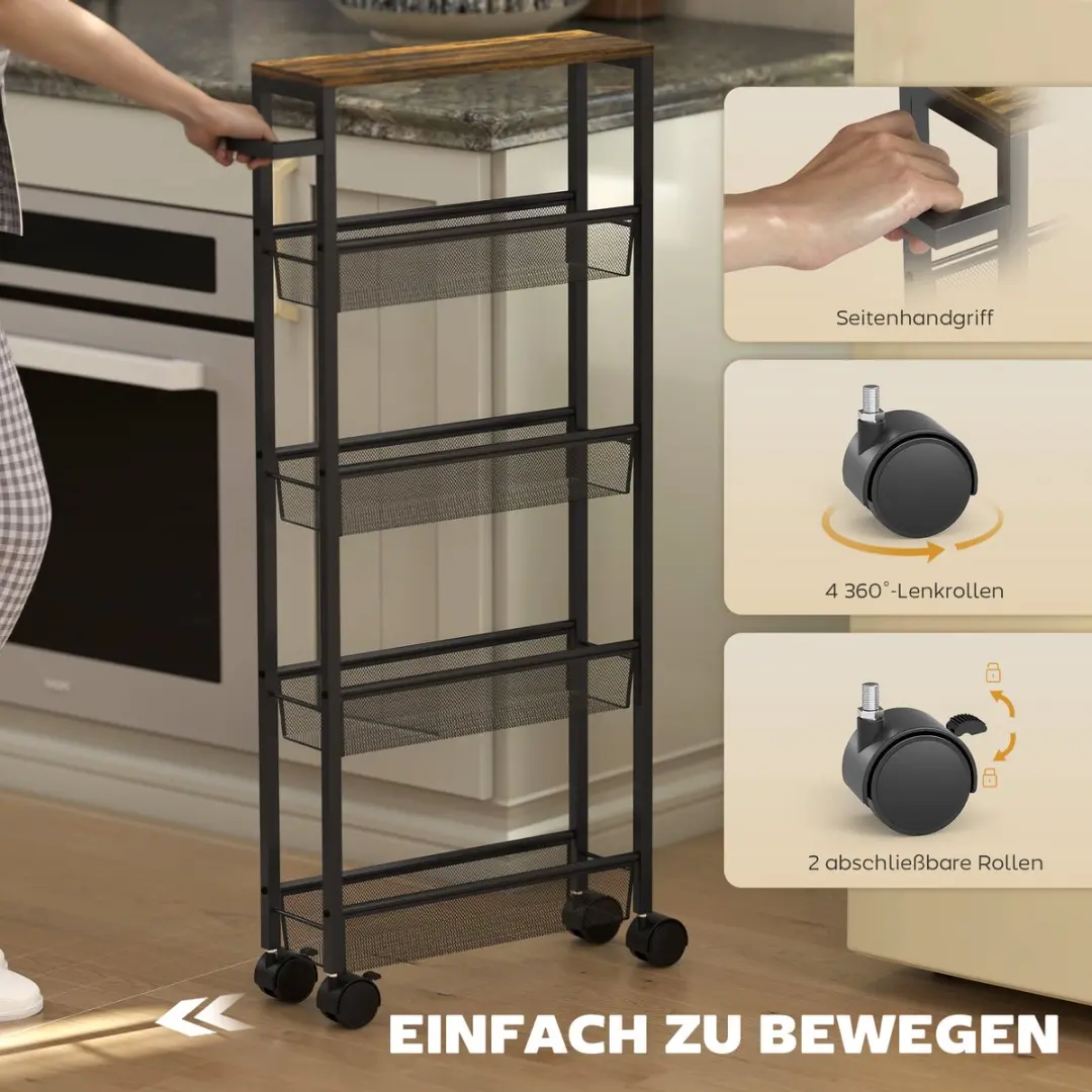 Homcom Kitchen Cart Metaal 801-428V00BK - 47x13x96,5cm Zwart