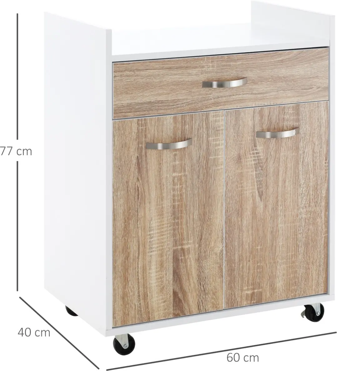Homcom Keukenwagen 60x40x77cm - Eiken/Wit
