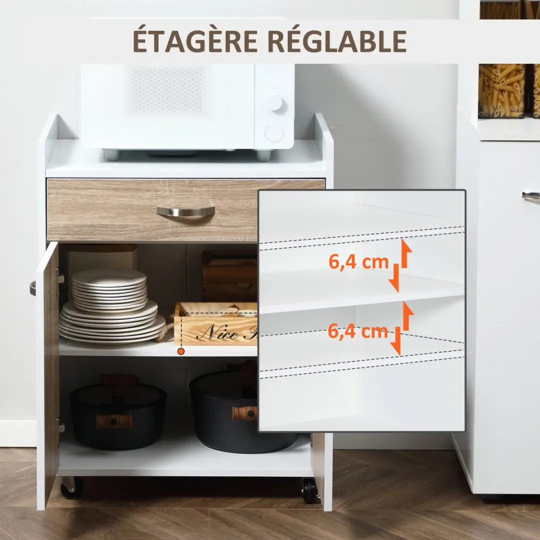 Homcom Keukenwagen 60x40x77cm - Eiken/Wit
