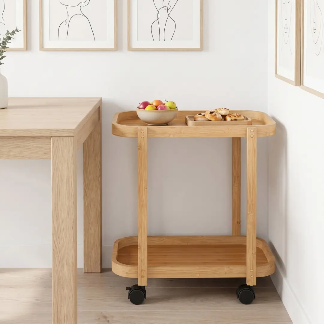 Homcom Keukenwagen T1008-01-11432 - 2 Planken - Naturel