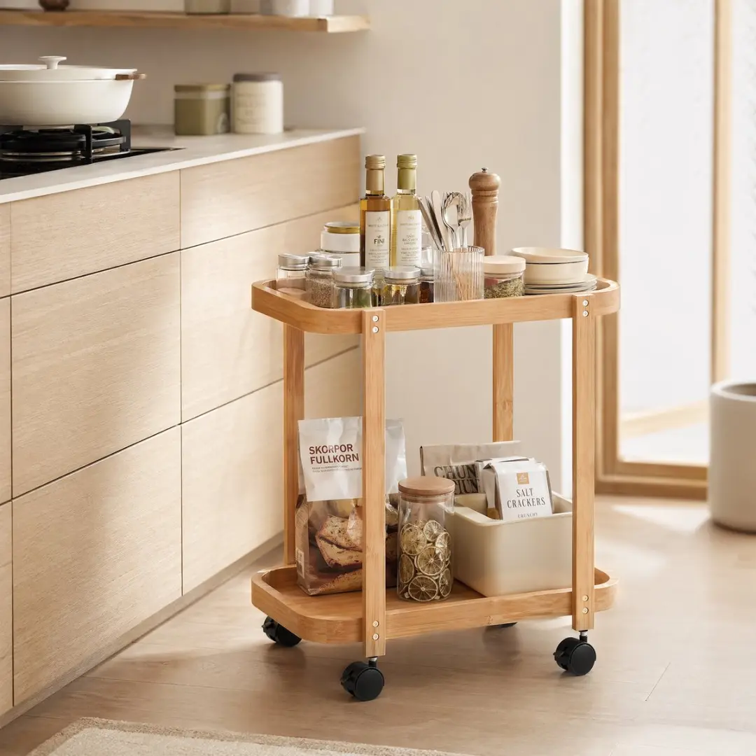 Homcom Keukenwagen T1008-01-11432 - 2 Planken - Naturel