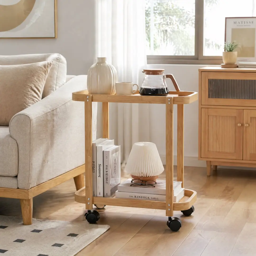 Homcom Keukenwagen T1008-01-11432 - 2 Planken - Naturel