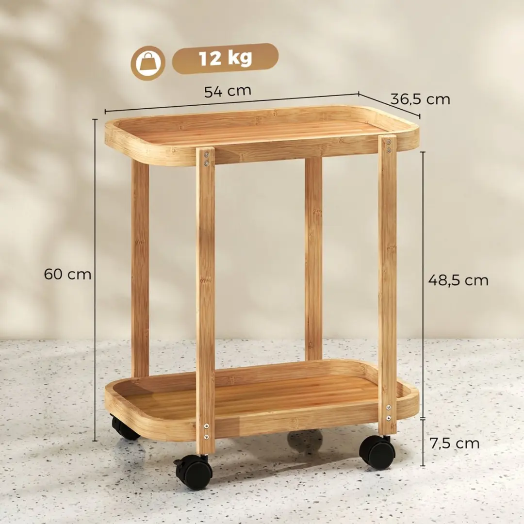 Homcom Keukenwagen T1008-01-11432 - 2 Planken - Naturel
