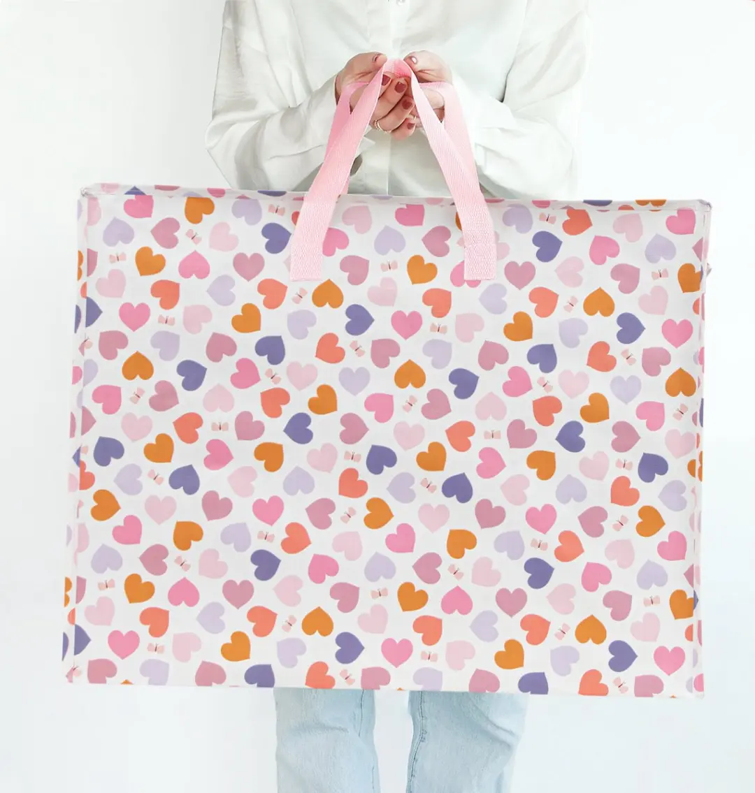 A Little Lovely Company XL Opbergtas - Hearts Roze