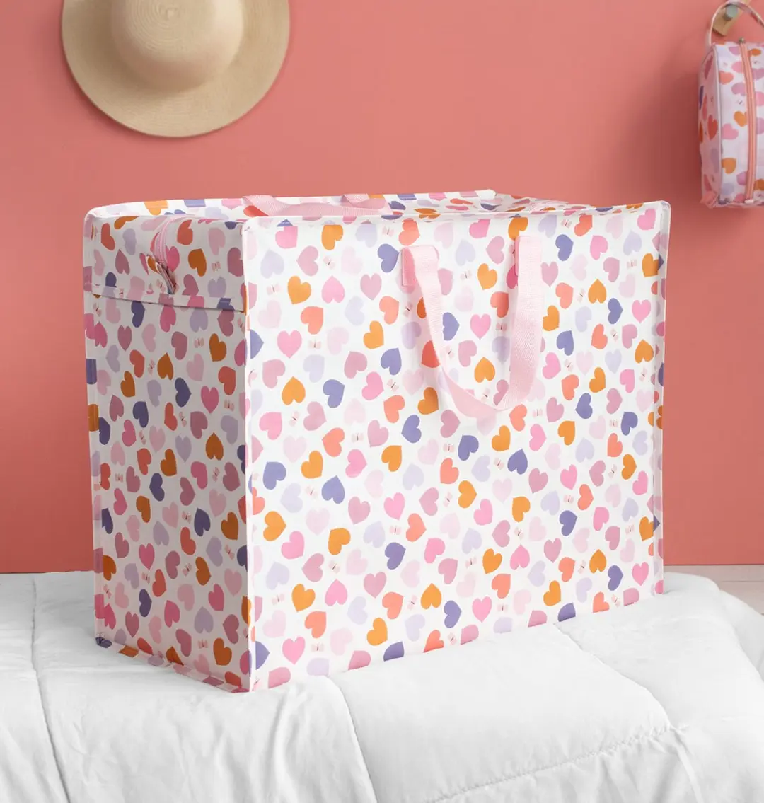 A Little Lovely Company XL Opbergtas - Hearts Roze