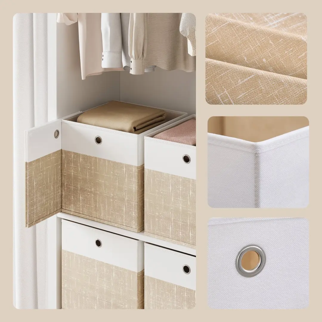 Songmics Opvouwbare Opbergbox Set 6 Stuks - 36L - Wit-Beige