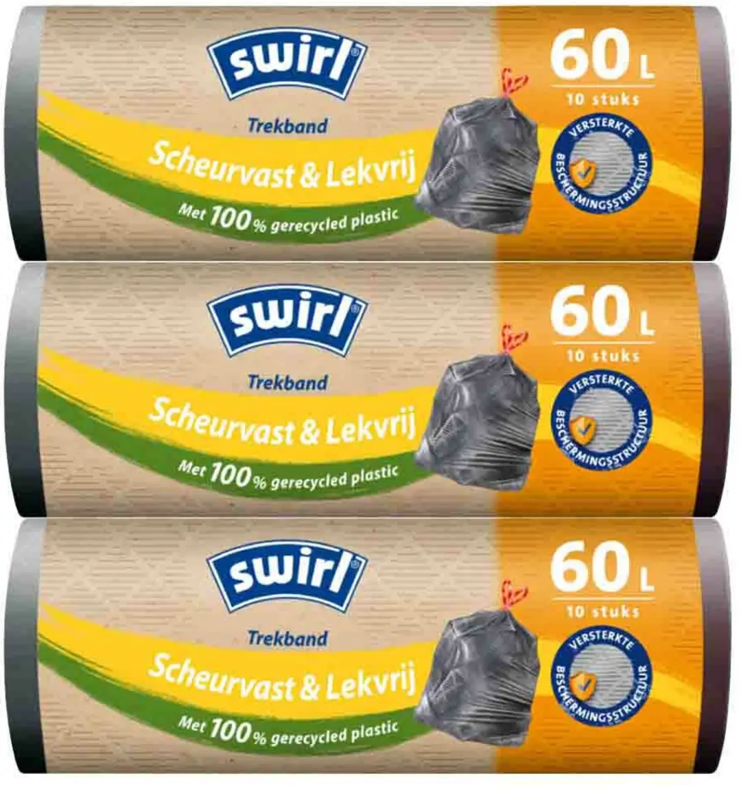 Swirl Vuilniszakken 60L - 30 Stuks (3x10) - Trekband - Wit