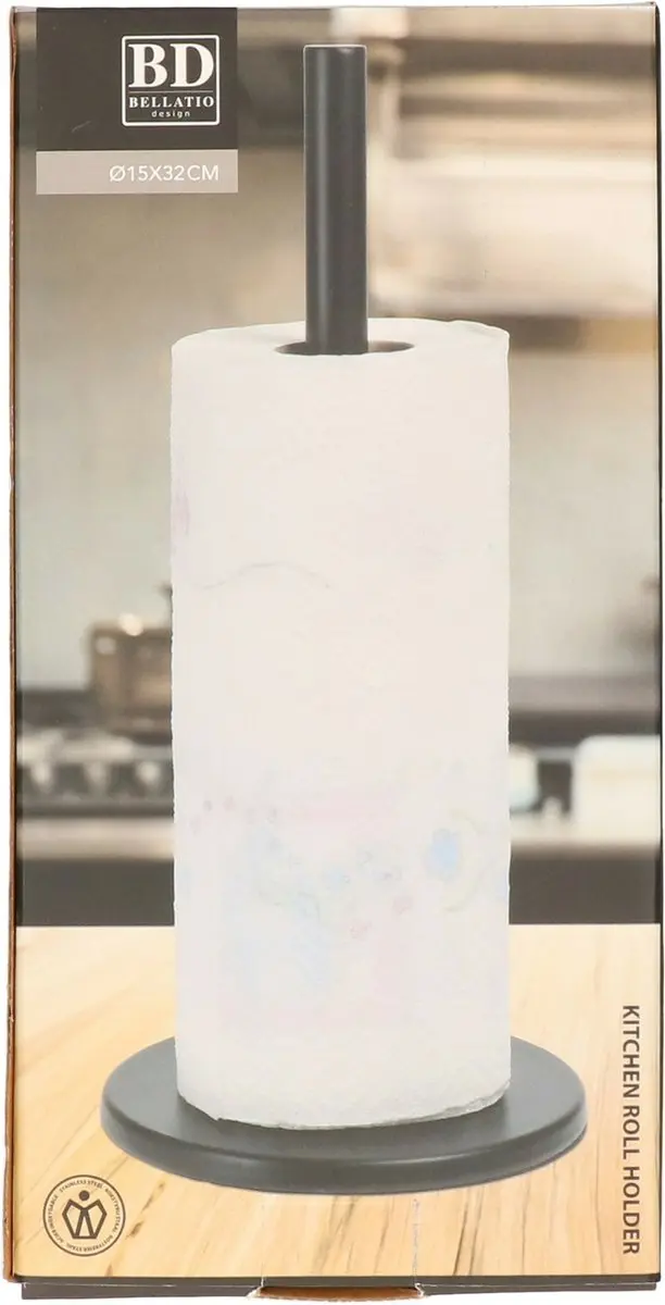 Bellatio Design Keukenrolhouder 10448121 - Zwart - D15 x H32cm