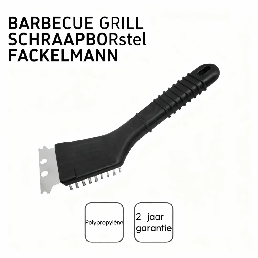 Fackelmann BBQ Editie Plancha Schraper & Borstel 2-in-1 22cm - Zwart