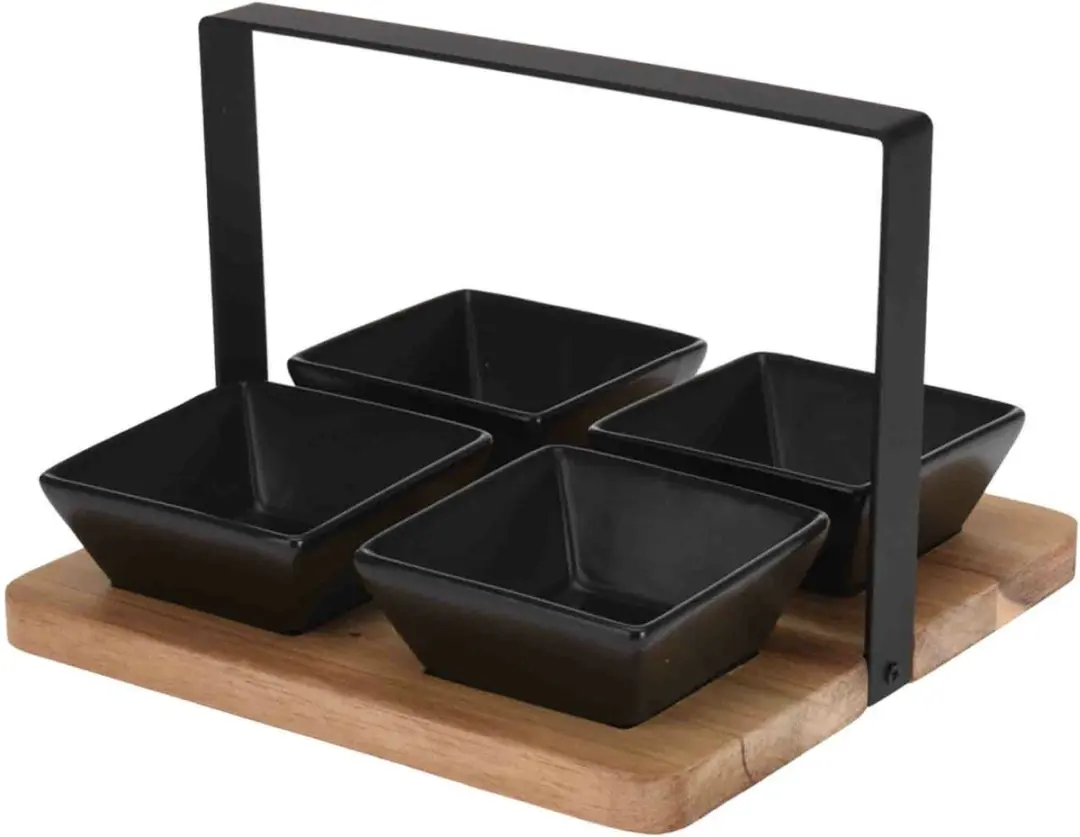 Excellent Houseware Serveerplank met 4 Schaaltjes - 10 Stuks