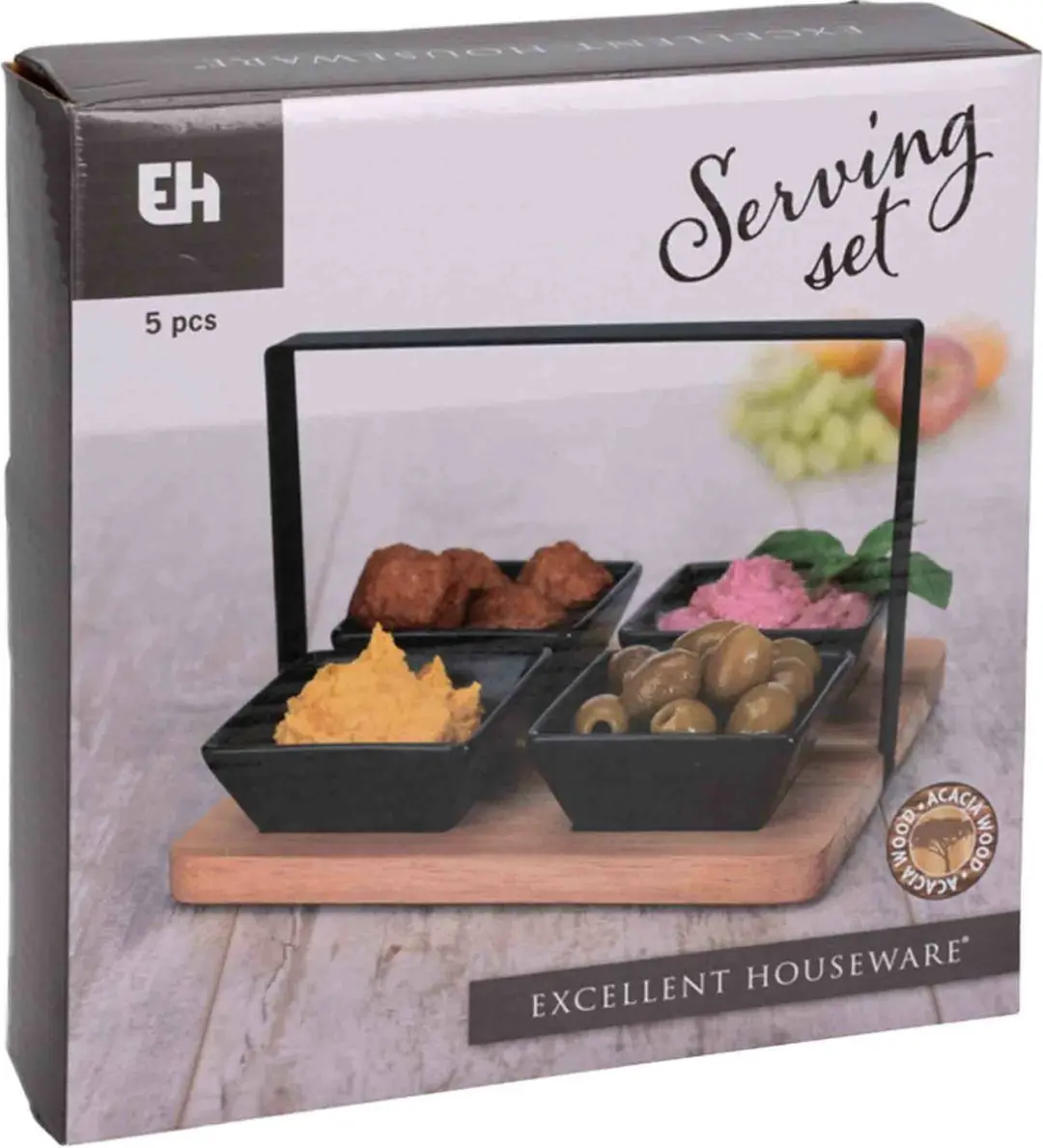 Excellent Houseware Serveerplank met 4 Schaaltjes - 10 Stuks