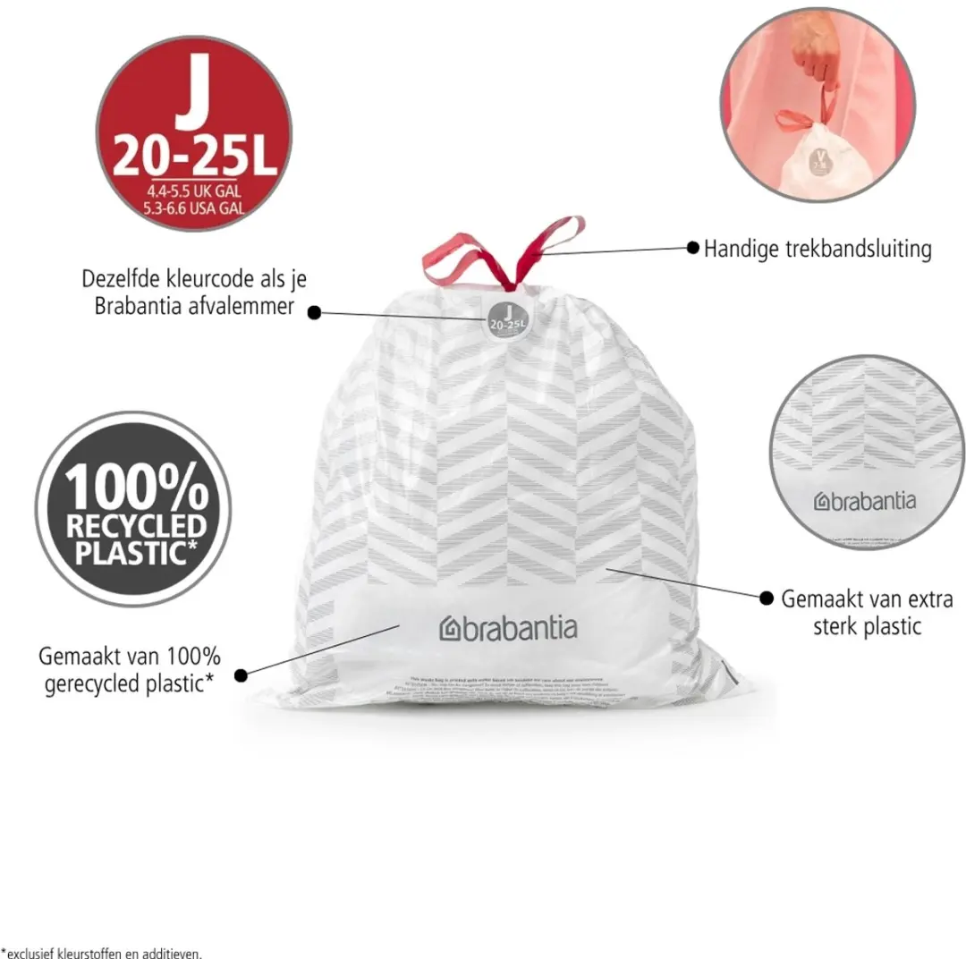 Brabantia PerfectFit Vuilniszakken 25L Code J - 120 Stuks