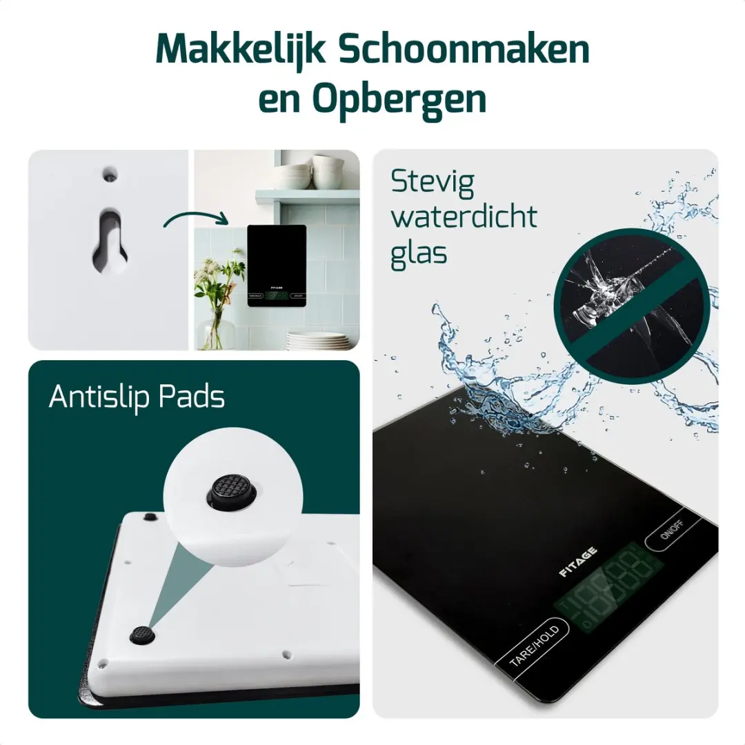 FITAGE Digitale Keukenweegschaal 15kg - Zwart